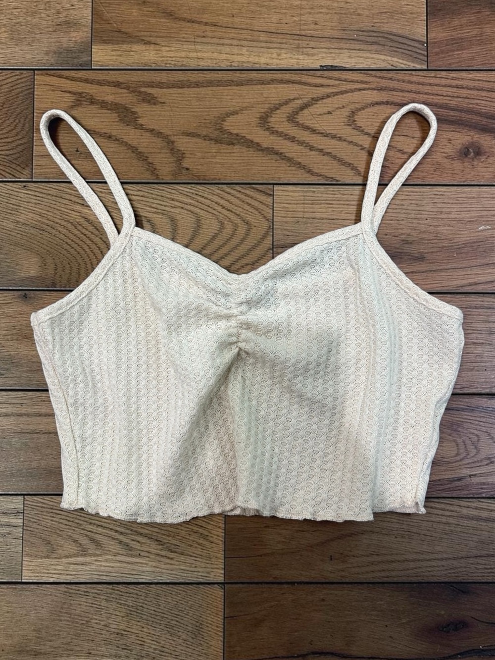 SHEIN Women’s Cream Pointelle Knit Ruched Cami Crop Top XS